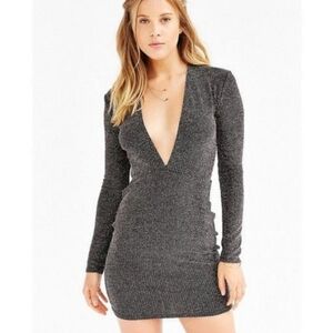 Motel Rocks Lynette Shimmer Plunge Mini low cut Dress  Black